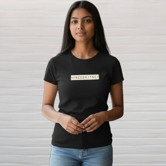 Black Fitted Graphic Britney Spears "#FreeBritney" Short Sleeve Tee T-Shirt - Picture 1 of 7